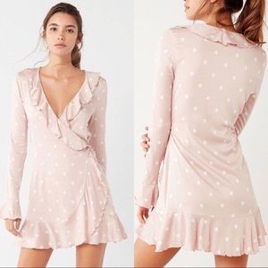 Urban Outfitters Pink Polka Dot Wrap Dress